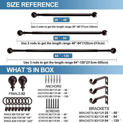 Mordern Round Ball Adjustable Curtain Rod with Curtain Rings