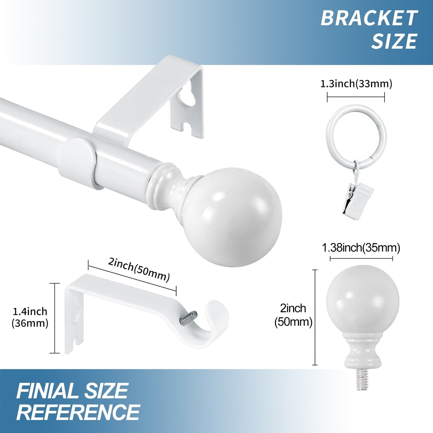 Mordern Round Ball Adjustable Curtain Rod with Curtain Rings