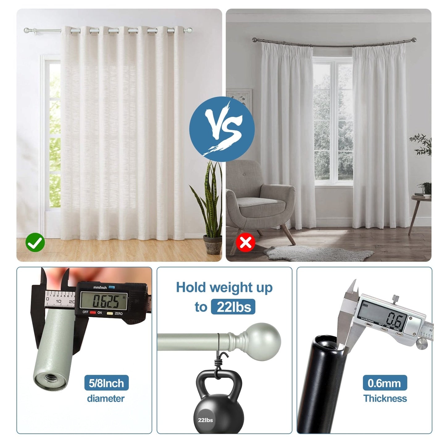Mordern Round Ball Adjustable Curtain Rod with Curtain Rings