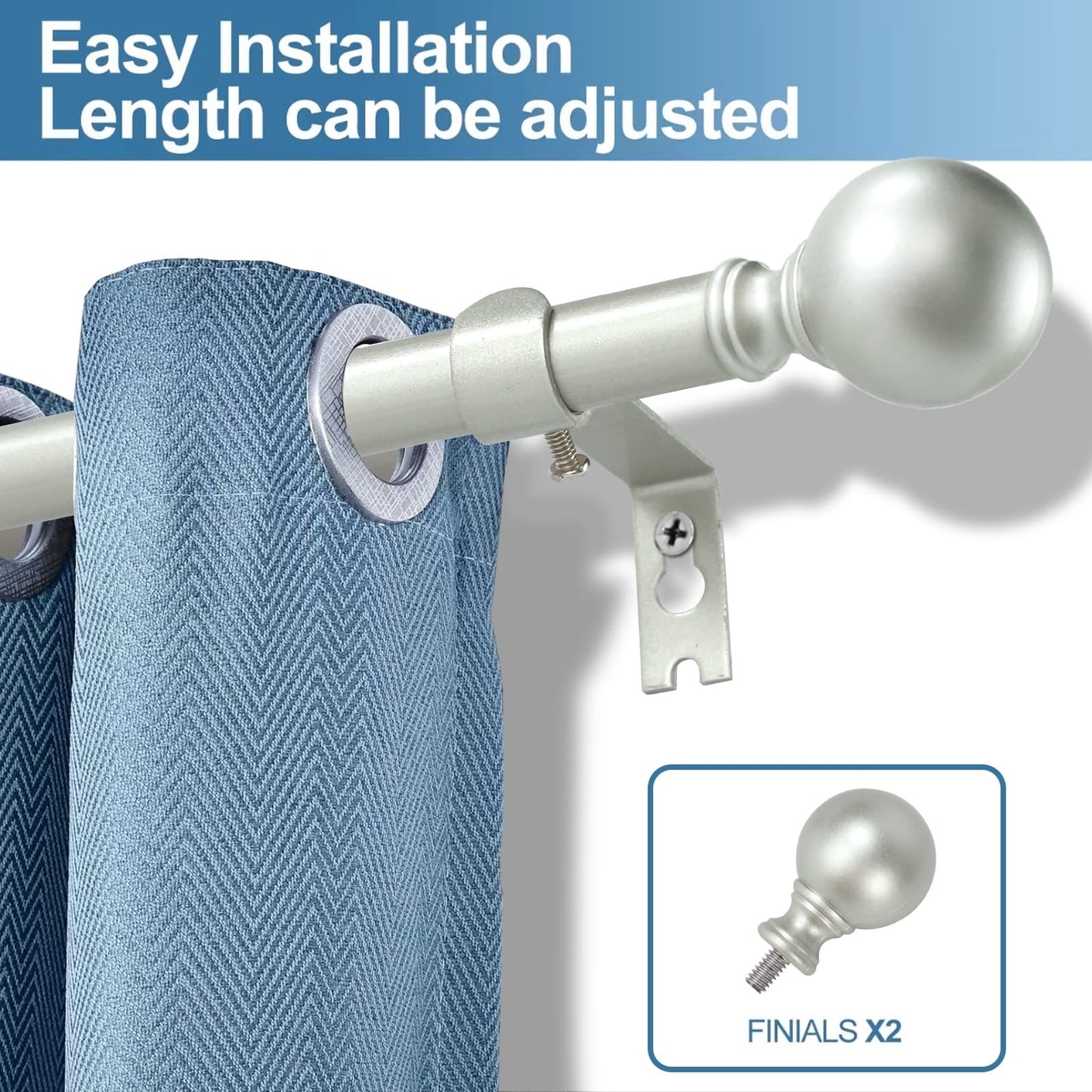 Mordern Round Ball Adjustable Curtain Rod with Curtain Rings