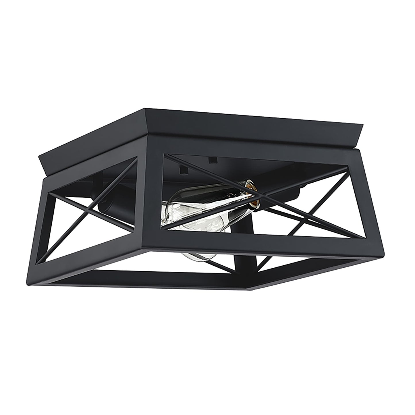 Mousse 12 in. W. 2-Light Flush Mount with Matte Black Finish and Barnwood Accents