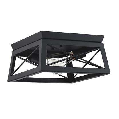 Mousse 12 in. W. 2-Light Flush Mount with Matte Black Finish and Barnwood Accents