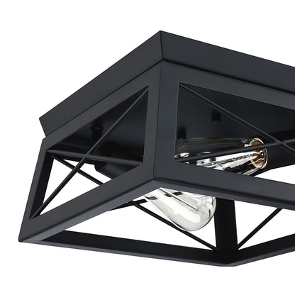 Mousse 12 in. W. 2-Light Flush Mount with Matte Black Finish and Barnwood Accents