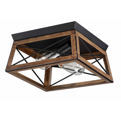 Mousse 12 in. W. 2-Light Flush Mount with Matte Black Finish and Barnwood Accents