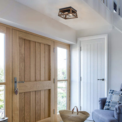 Mousse 12 in. W. 2-Light Flush Mount with Matte Black Finish and Barnwood Accents