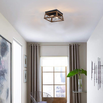 Mousse 12 in. W. 2-Light Flush Mount with Matte Black Finish and Barnwood Accents