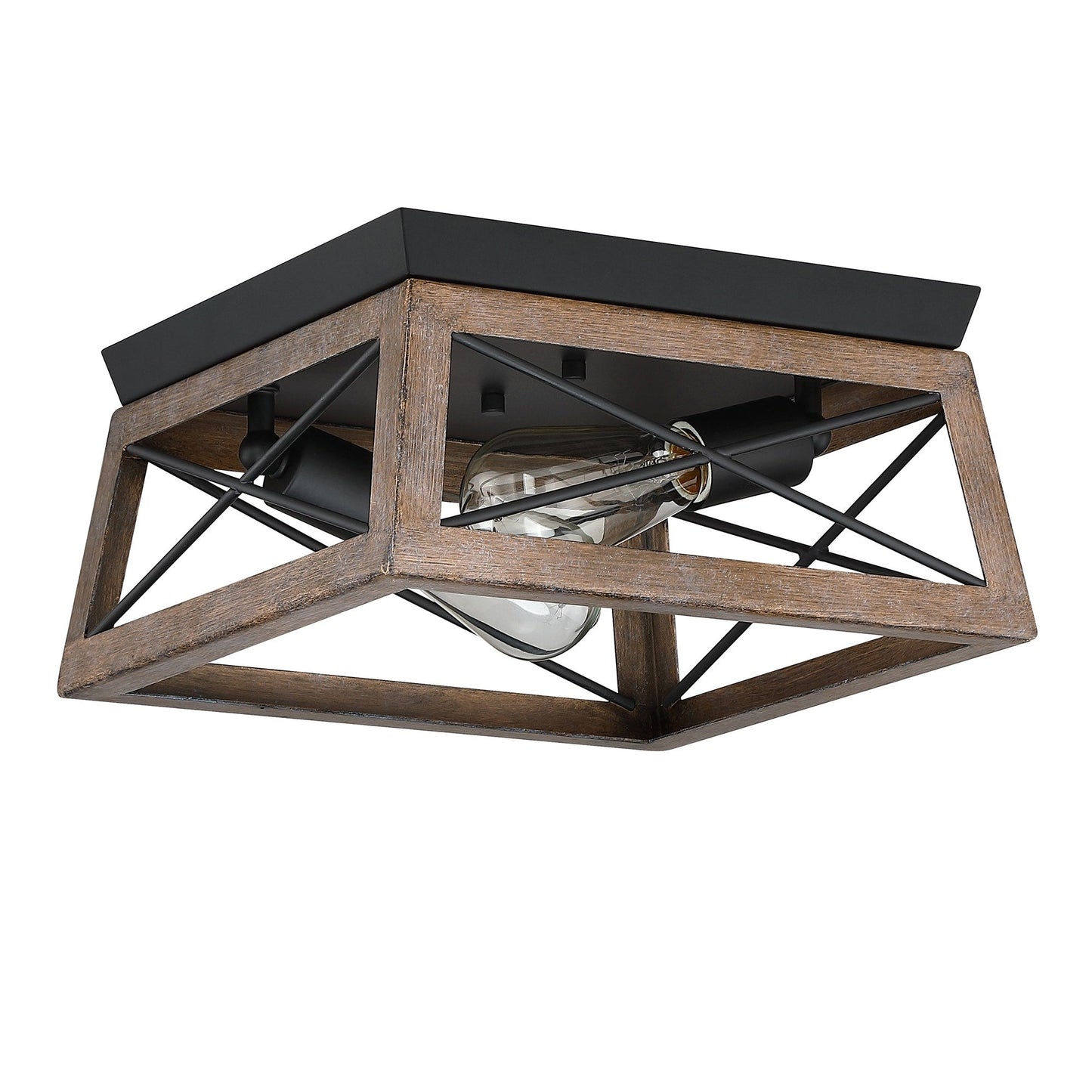 Mousse 12 in. W. 2-Light Flush Mount with Matte Black Finish and Barnwood Accents