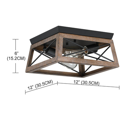 Mousse 12 in. W. 2-Light Flush Mount with Matte Black Finish and Barnwood Accents