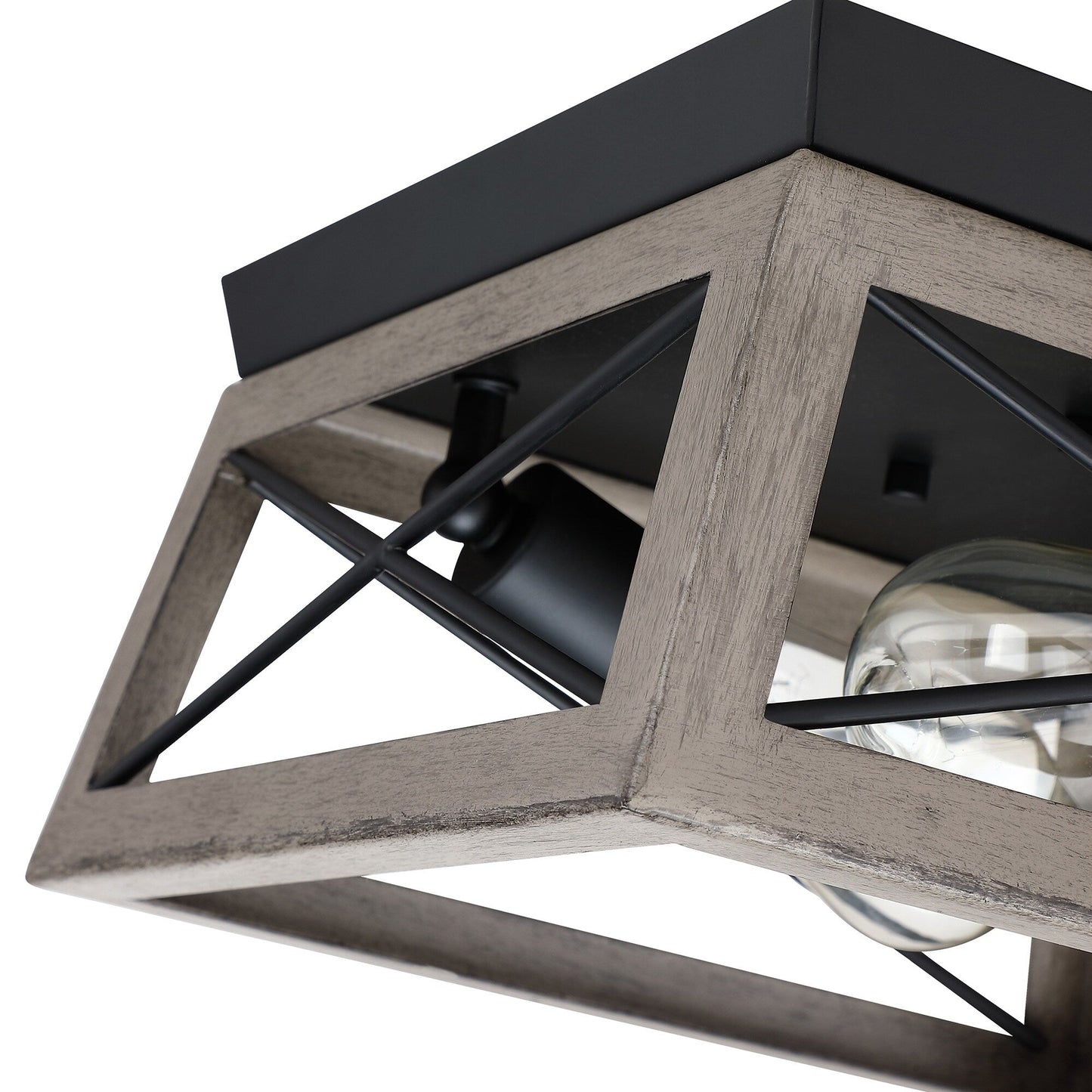 Mousse 12 in. W. 2-Light Flush Mount with Matte Black Finish and Barnwood Accents