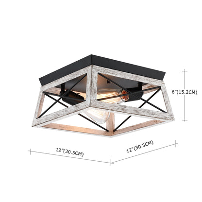 Mousse 12 in. W. 2-Light Flush Mount with Matte Black Finish and Barnwood Accents