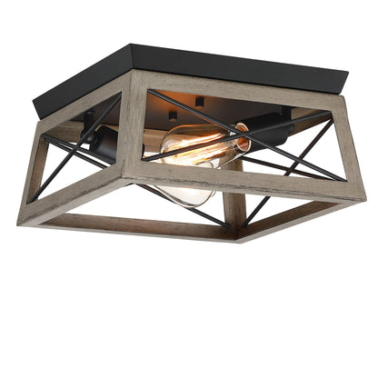 Mousse 12 in. W. 2-Light Flush Mount with Matte Black Finish and Barnwood Accents