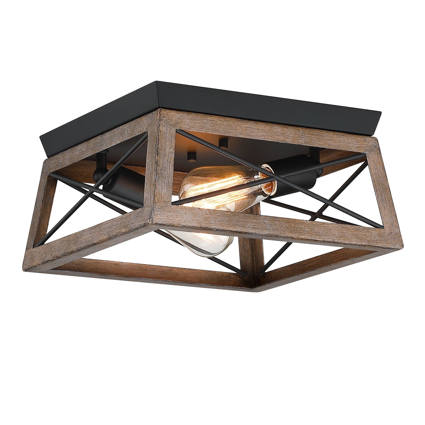 Mousse 12 in. W. 2-Light Flush Mount with Matte Black Finish and Barnwood Accents