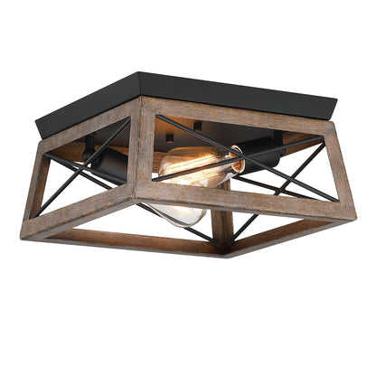 Mousse 12 in. W. 2-Light Flush Mount with Matte Black Finish and Barnwood Accents