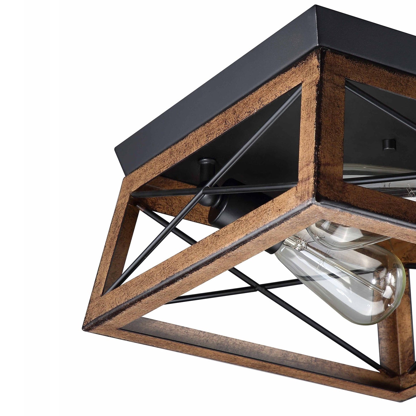 Mousse 12 in. W. 2-Light Flush Mount with Matte Black Finish and Barnwood Accents