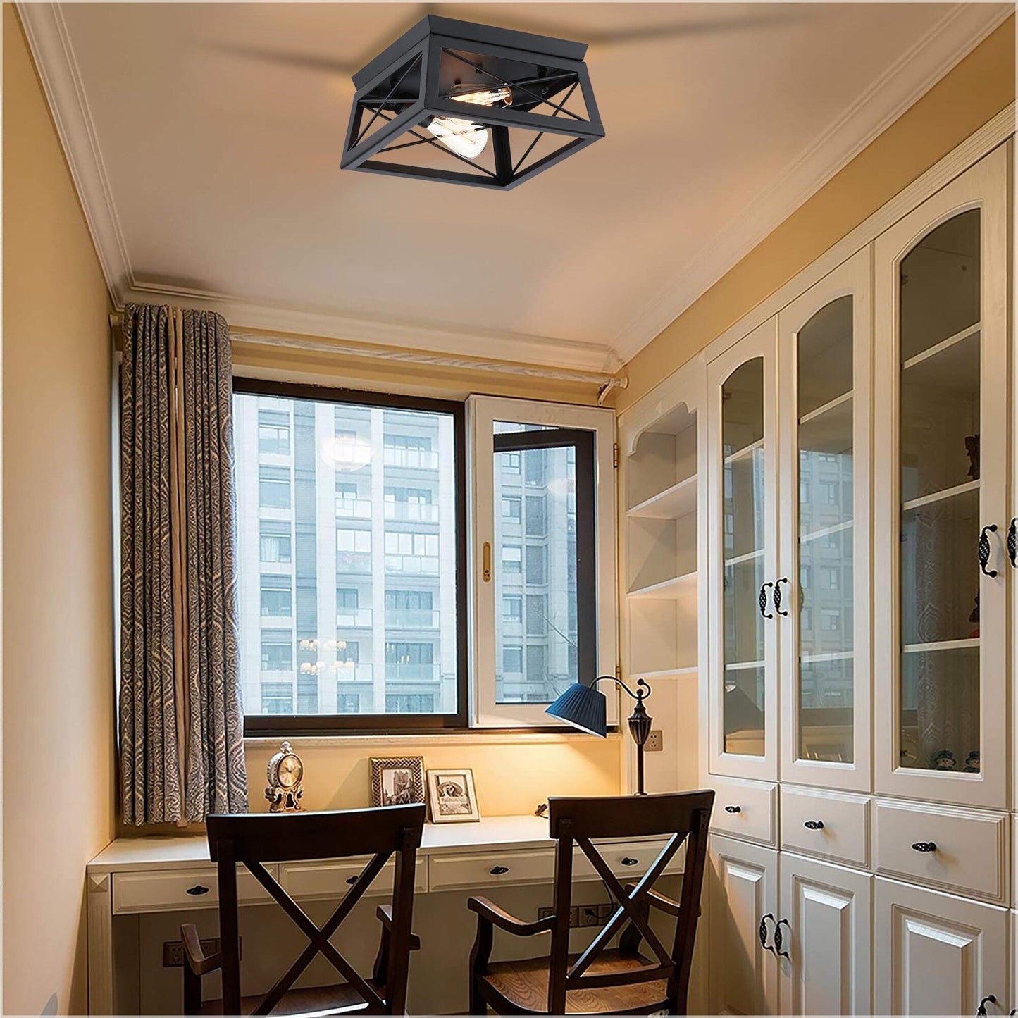 Mousse 12 in. W. 2-Light Flush Mount with Matte Black Finish and Barnwood Accents