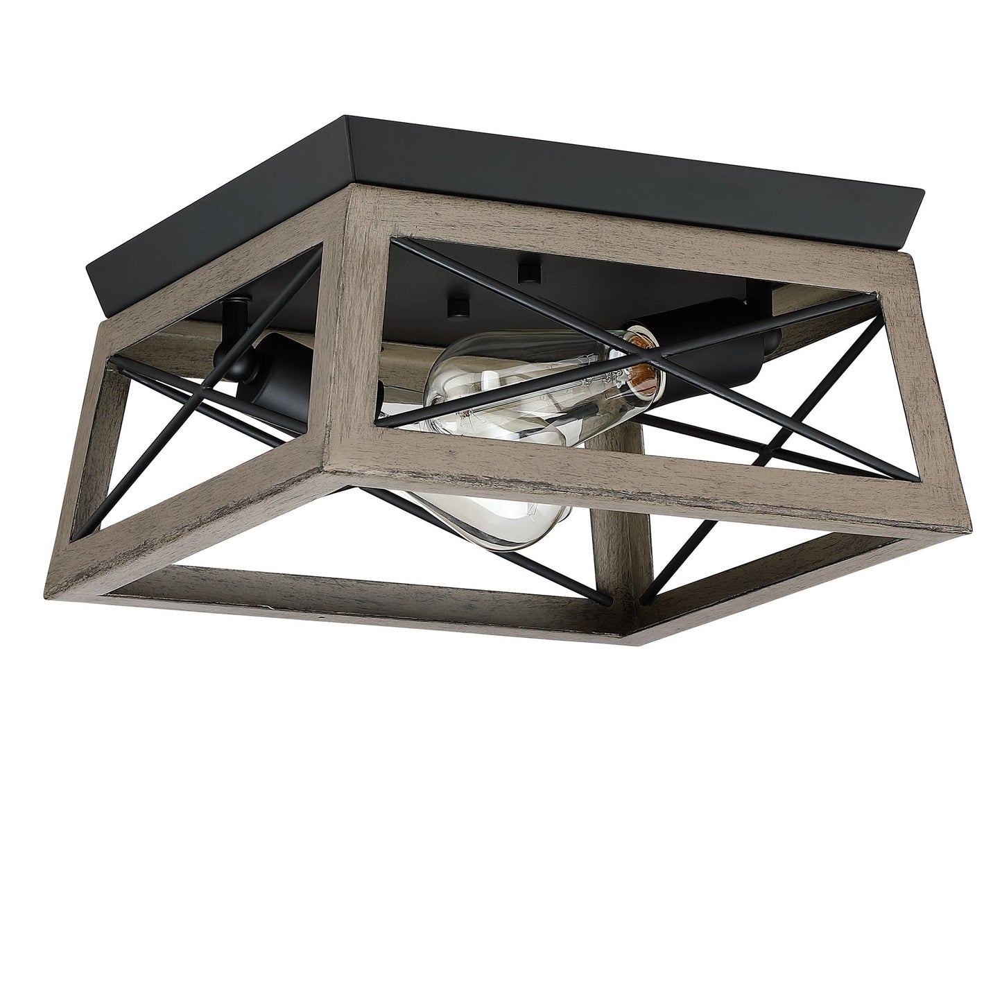 Mousse 12 in. W. 2-Light Flush Mount with Matte Black Finish and Barnwood Accents