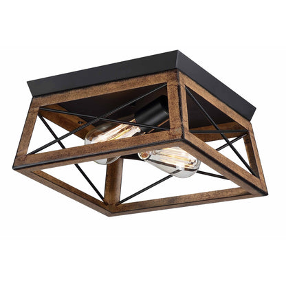 Mousse 12 in. W. 2-Light Flush Mount with Matte Black Finish and Barnwood Accents