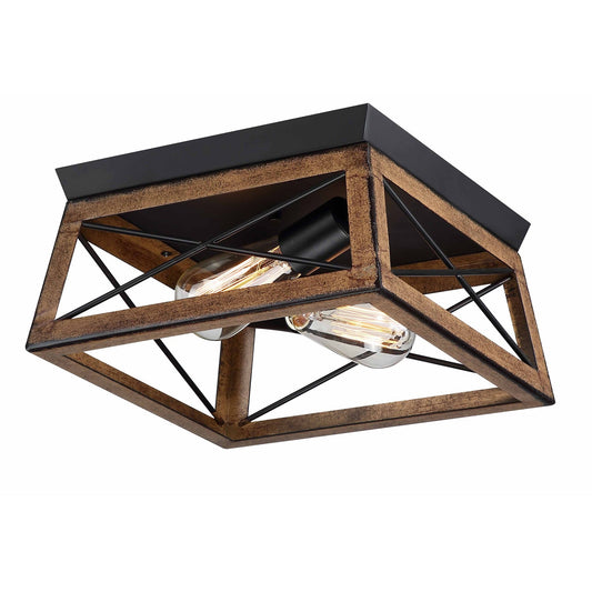 Mousse 12 in. W. 2-Light Flush Mount with Matte Black Finish and Barnwood Accents