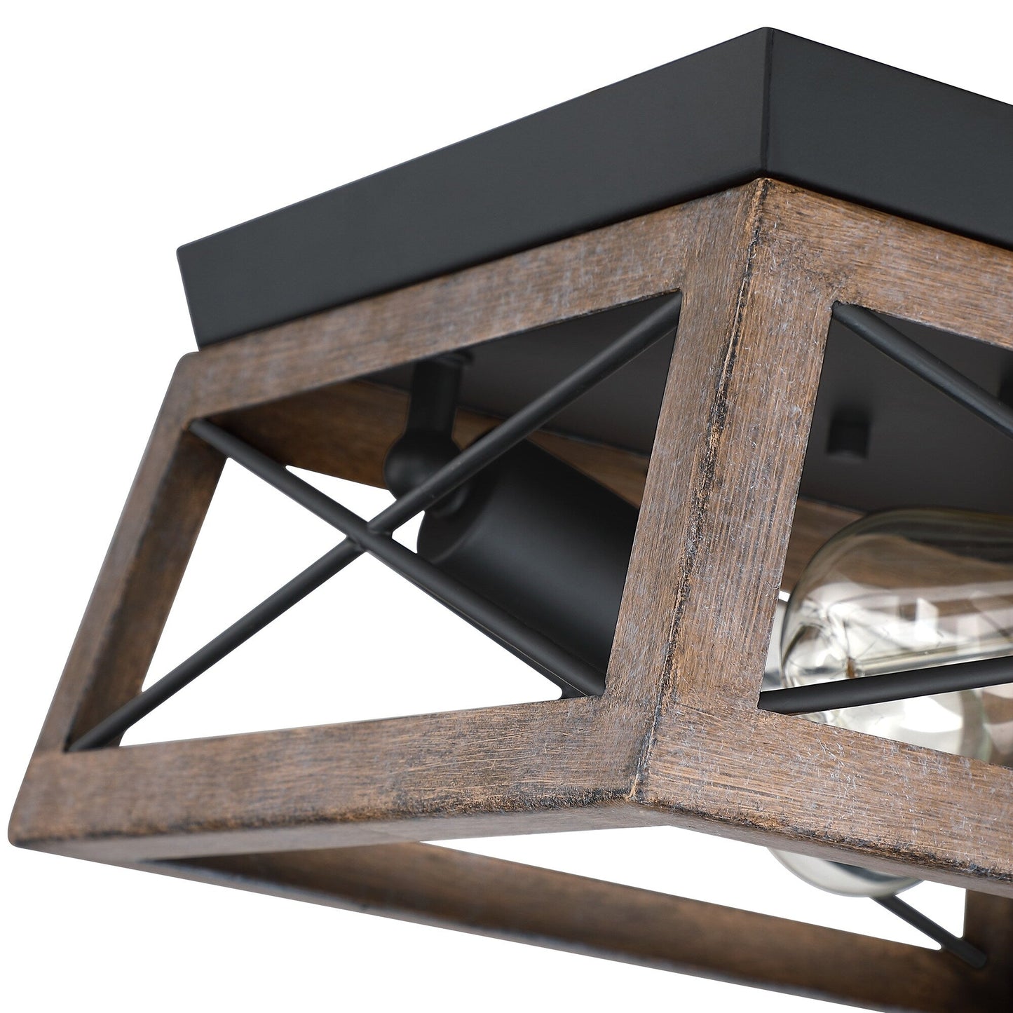 Mousse 12 in. W. 2-Light Flush Mount with Matte Black Finish and Barnwood Accents
