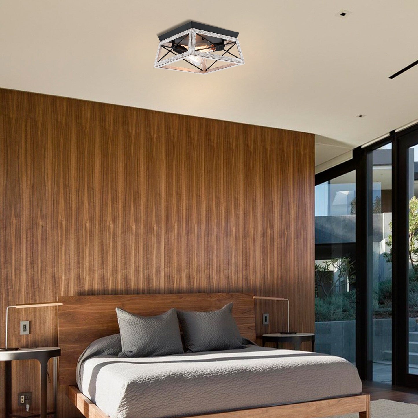 Mousse 12 in. W. 2-Light Flush Mount with Matte Black Finish and Barnwood Accents