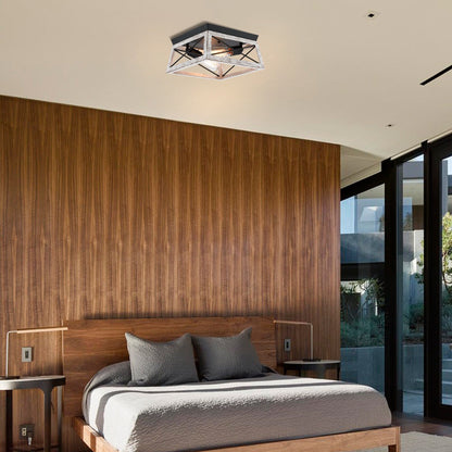 Mousse 12 in. W. 2-Light Flush Mount with Matte Black Finish and Barnwood Accents