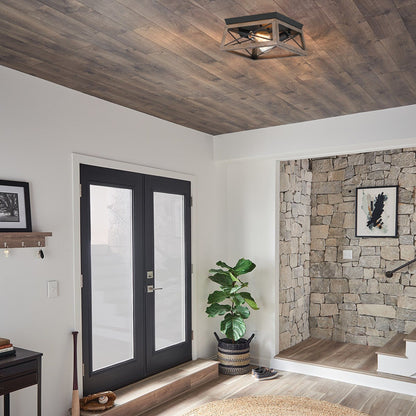 Mousse 12 in. W. 2-Light Flush Mount with Matte Black Finish and Barnwood Accents