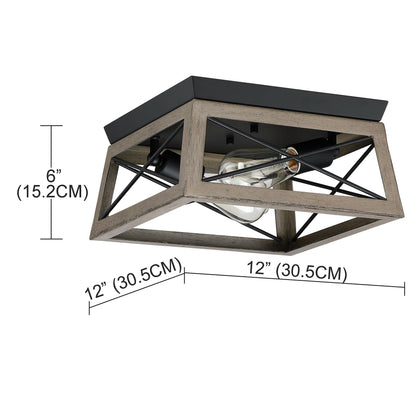 Mousse 12 in. W. 2-Light Flush Mount with Matte Black Finish and Barnwood Accents