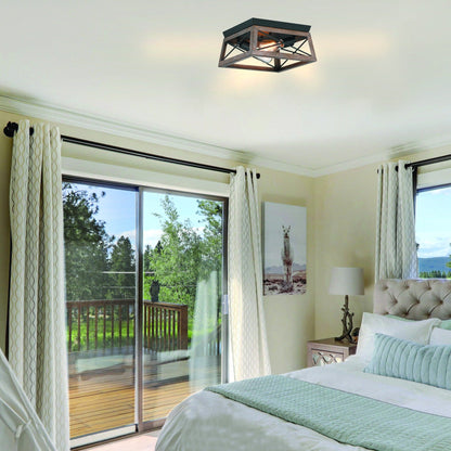 Mousse 12 in. W. 2-Light Flush Mount with Matte Black Finish and Barnwood Accents