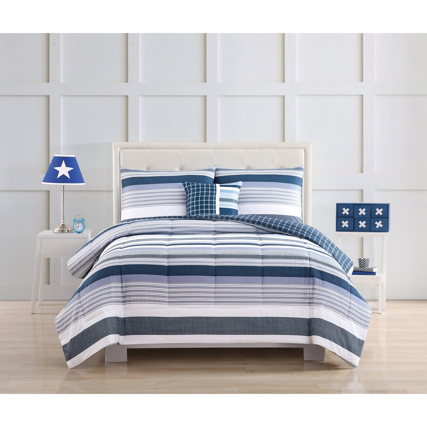 My World Mason Stripe Comforter Set with Bonus Decorative Pillow