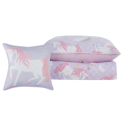 Porch & Den Nahcotta Unicorn and Rainbow 4-piece Quilt Set