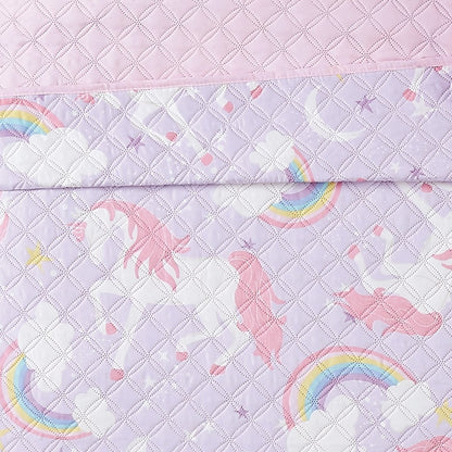 Porch & Den Nahcotta Unicorn and Rainbow 4-piece Quilt Set