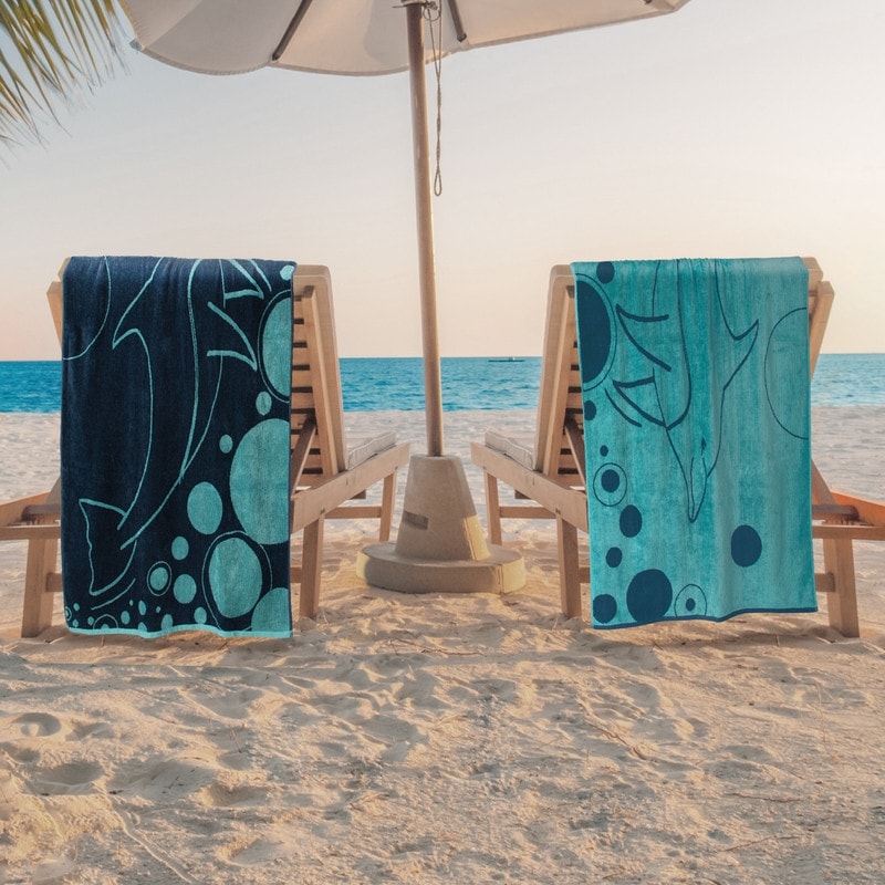Mystic Dolphin Cotton Oversized 2-Piece Beach Towel Set by Superior