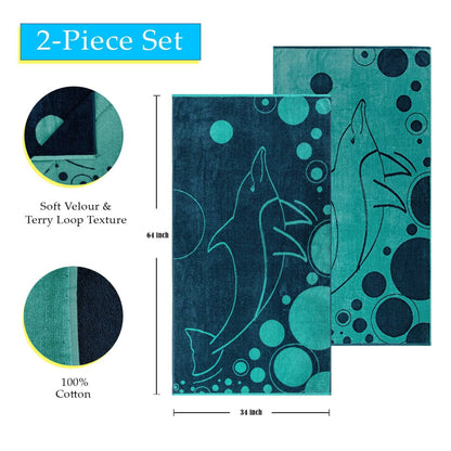 Mystic Dolphin Cotton Oversized 2-Piece Beach Towel Set by Superior