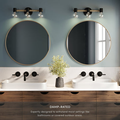 Nathan James Henry 3-Lights Farmhouse Bathroom Vanity Light in Brushed Wood and Black Metal for Bathroom and Vanity