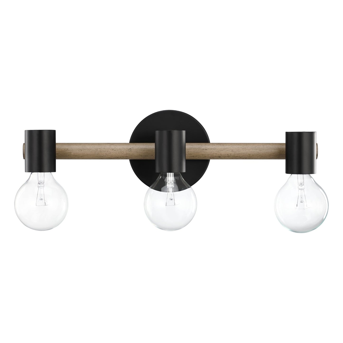 Nathan James Henry 3-Lights Farmhouse Bathroom Vanity Light in Brushed Wood and Black Metal for Bathroom and Vanity