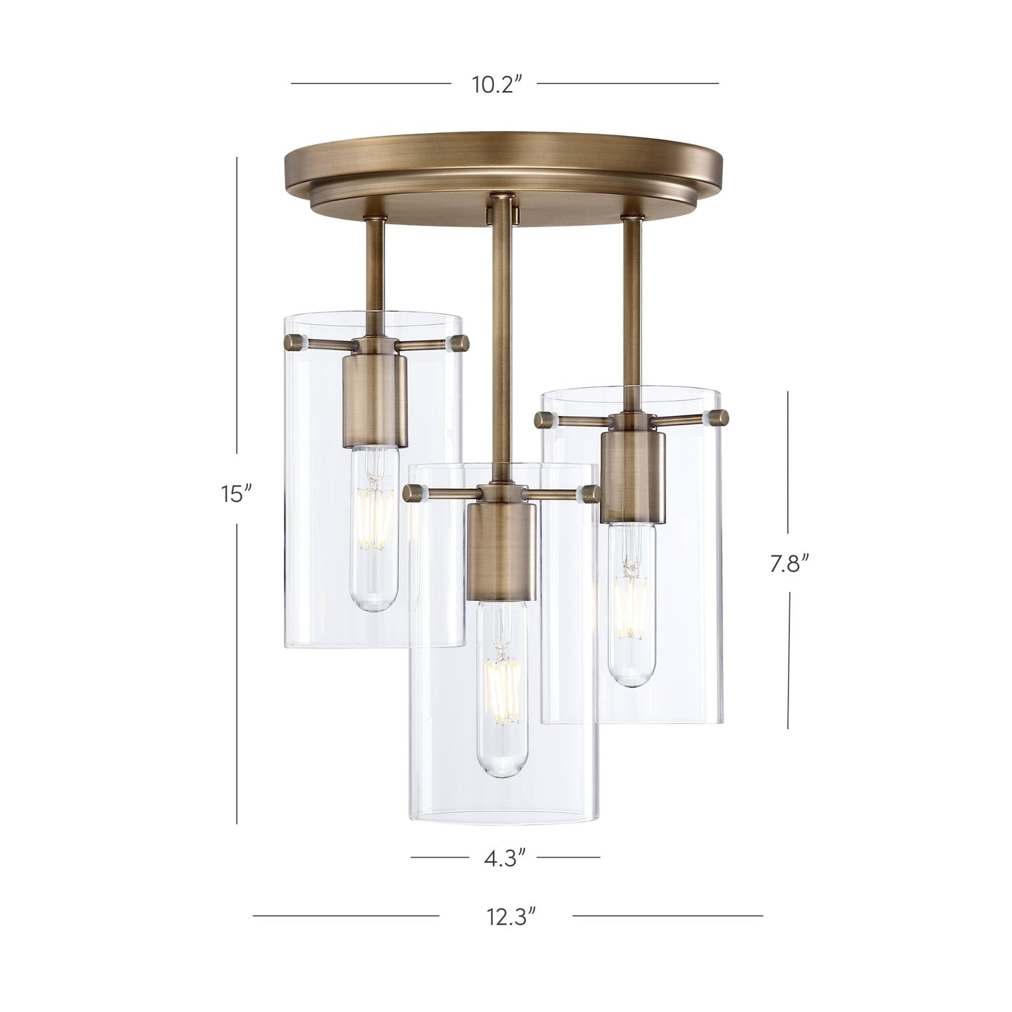 Nathan James Ophelia Semi Flush Mount Ceiling 3-Light Fixture with Glass Shade