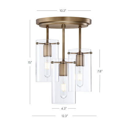 Nathan James Ophelia Semi Flush Mount Ceiling 3-Light Fixture with Glass Shade