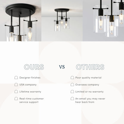 Nathan James Ophelia Semi Flush Mount Ceiling 3-Light Fixture with Glass Shade