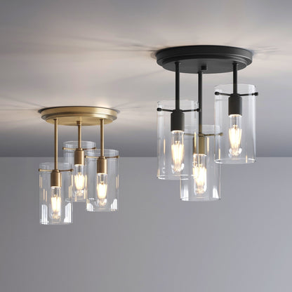 Nathan James Ophelia Semi Flush Mount Ceiling 3-Light Fixture with Glass Shade