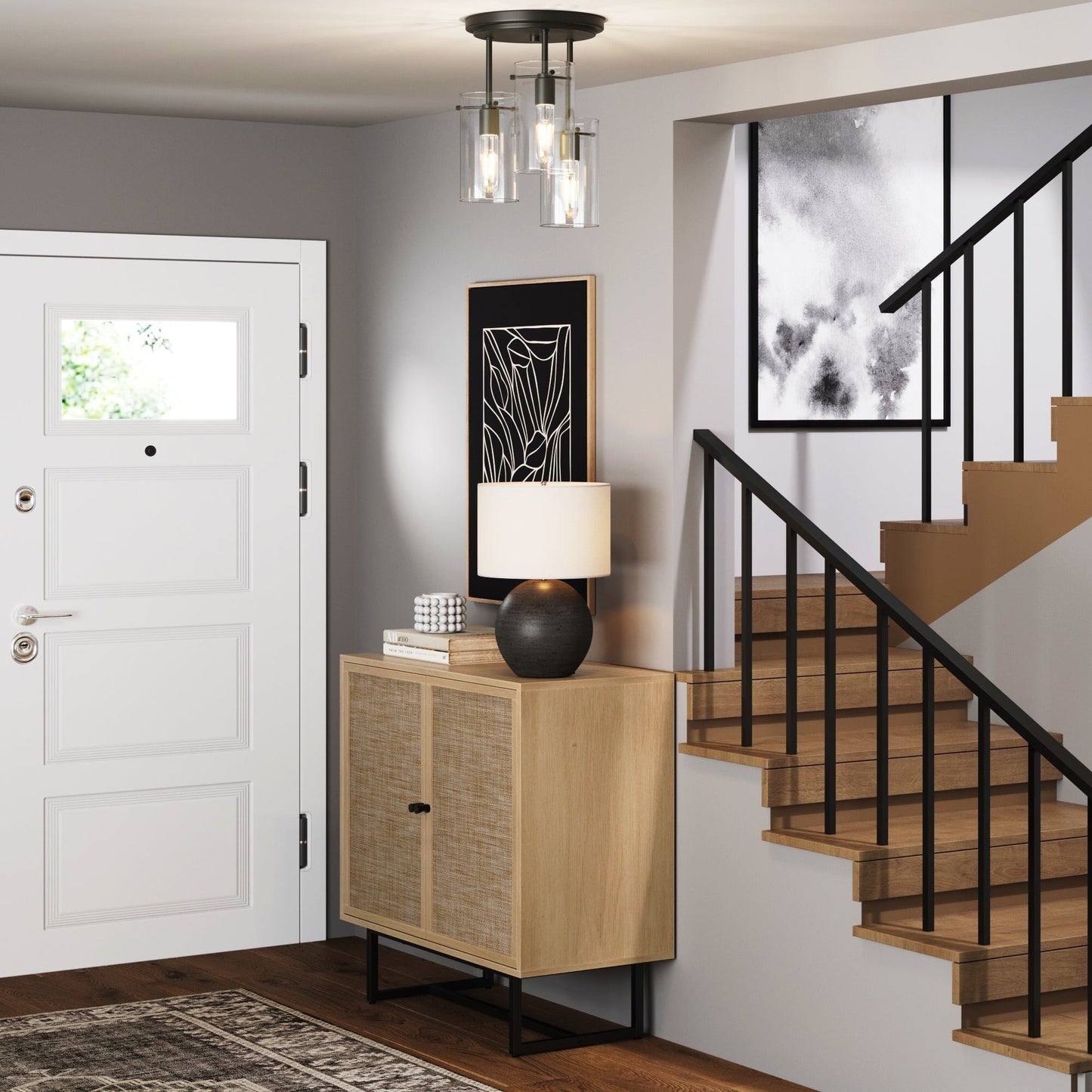 Nathan James Ophelia Semi Flush Mount Ceiling 3-Light Fixture with Glass Shade