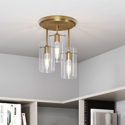 Nathan James Ophelia Semi Flush Mount Ceiling 3-Light Fixture with Glass Shade