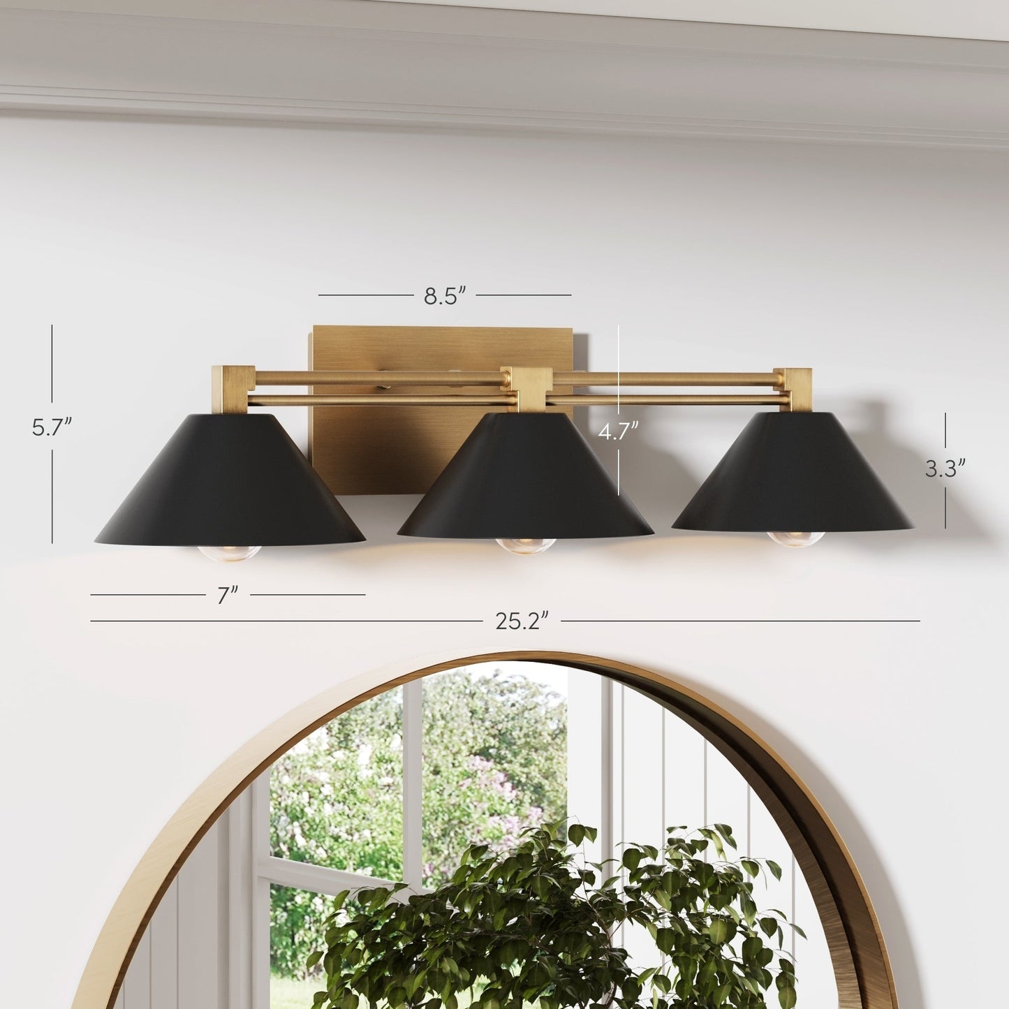 Nathan James Ronnie Industrial 3-Light Vanity Light, Art Deco Wall Mounted Light Fixture for Bathroom or Vanity