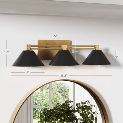 Nathan James Ronnie Industrial 3-Light Vanity Light, Art Deco Wall Mounted Light Fixture for Bathroom or Vanity