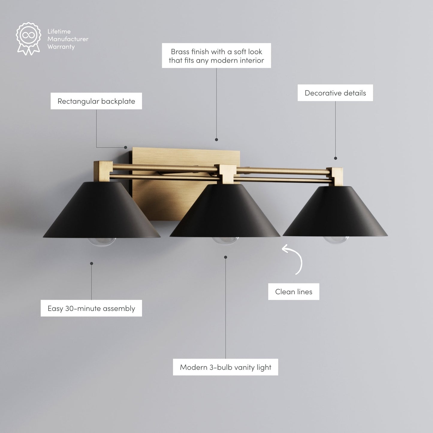 Nathan James Ronnie Industrial 3-Light Vanity Light, Art Deco Wall Mounted Light Fixture for Bathroom or Vanity