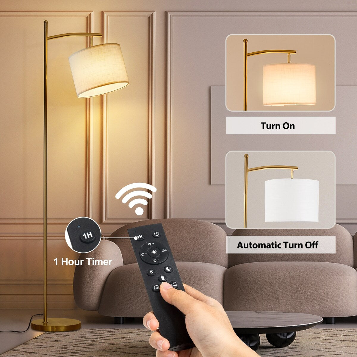 Netin 66 Dimmable LED Arched Floor Lamp with Remote - N/A