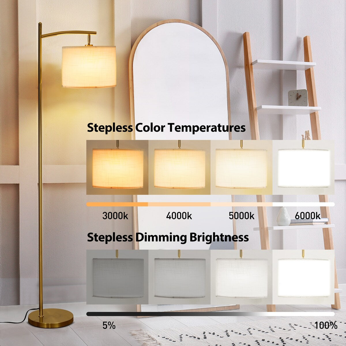 Netin 66 Dimmable LED Arched Floor Lamp with Remote - N/A