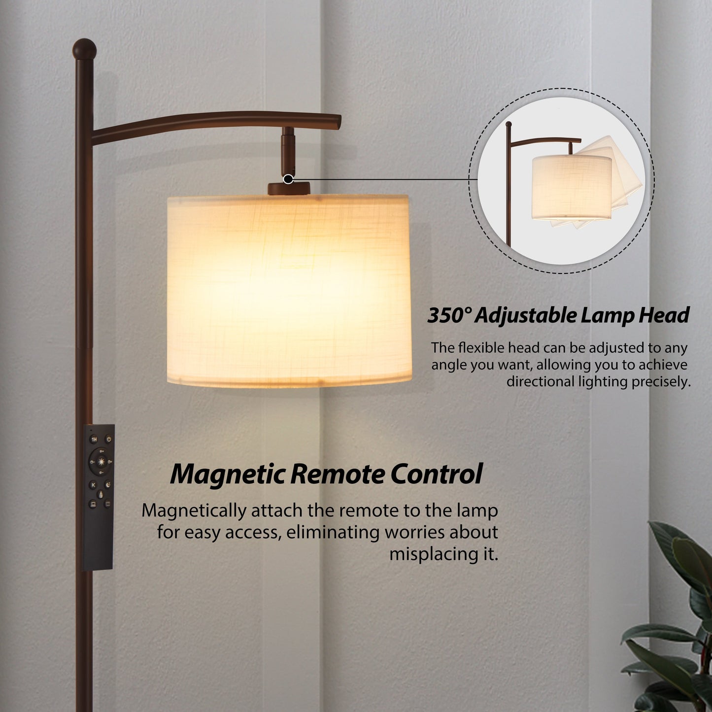 Netin 66 Arched Floor Lamp with Remote and Able to Rotate Lamp Shade