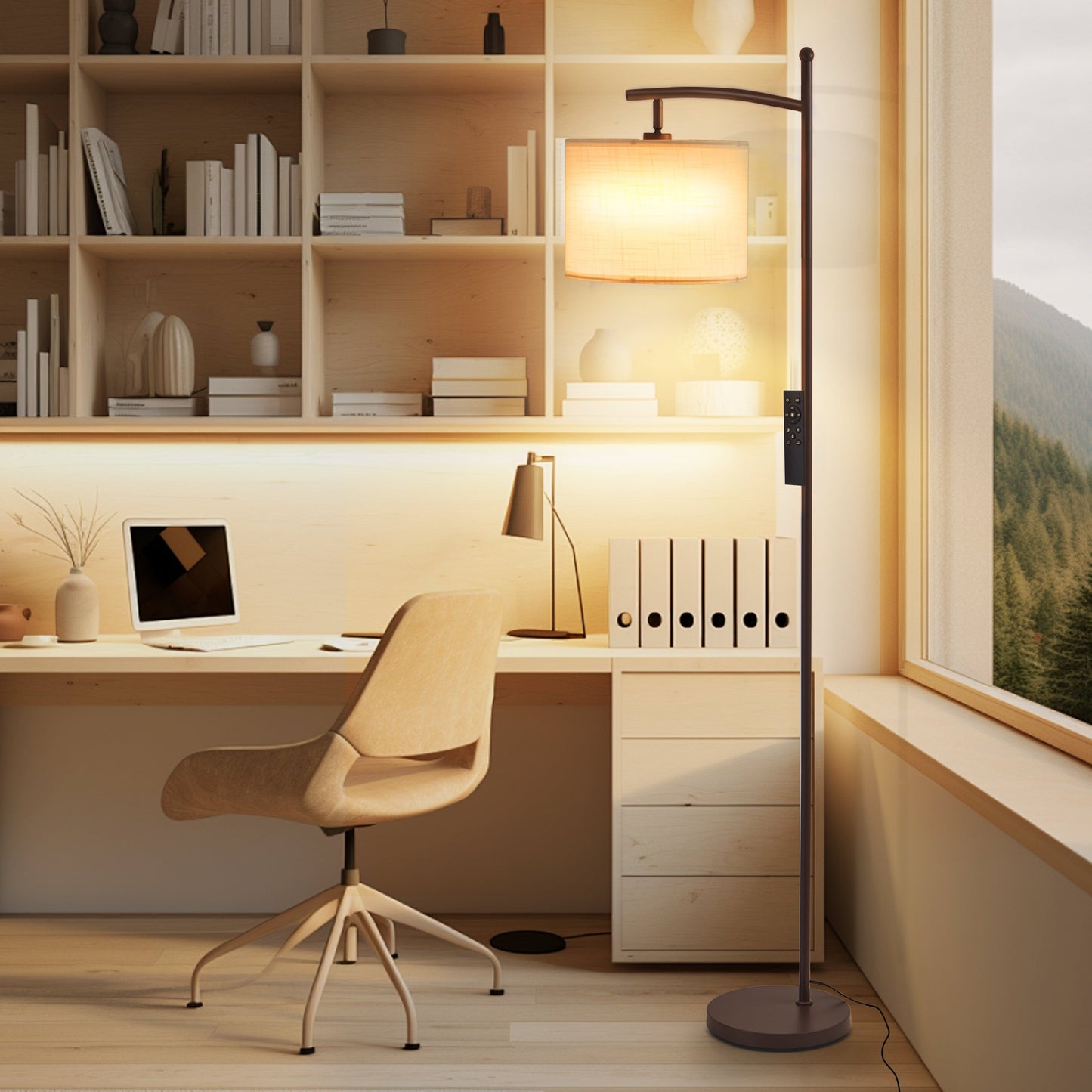 Netin 66 Arched Floor Lamp with Remote and Able to Rotate Lamp Shade