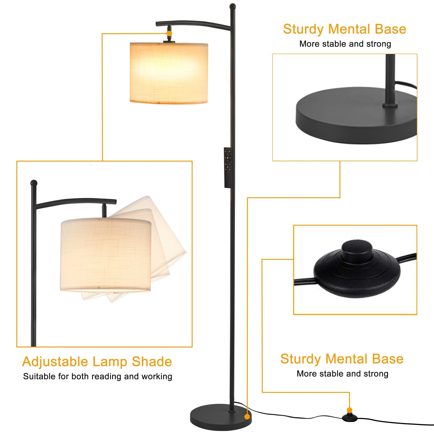 Netin 66 Arched Floor Lamp with Remote and Able to Rotate Lamp Shade