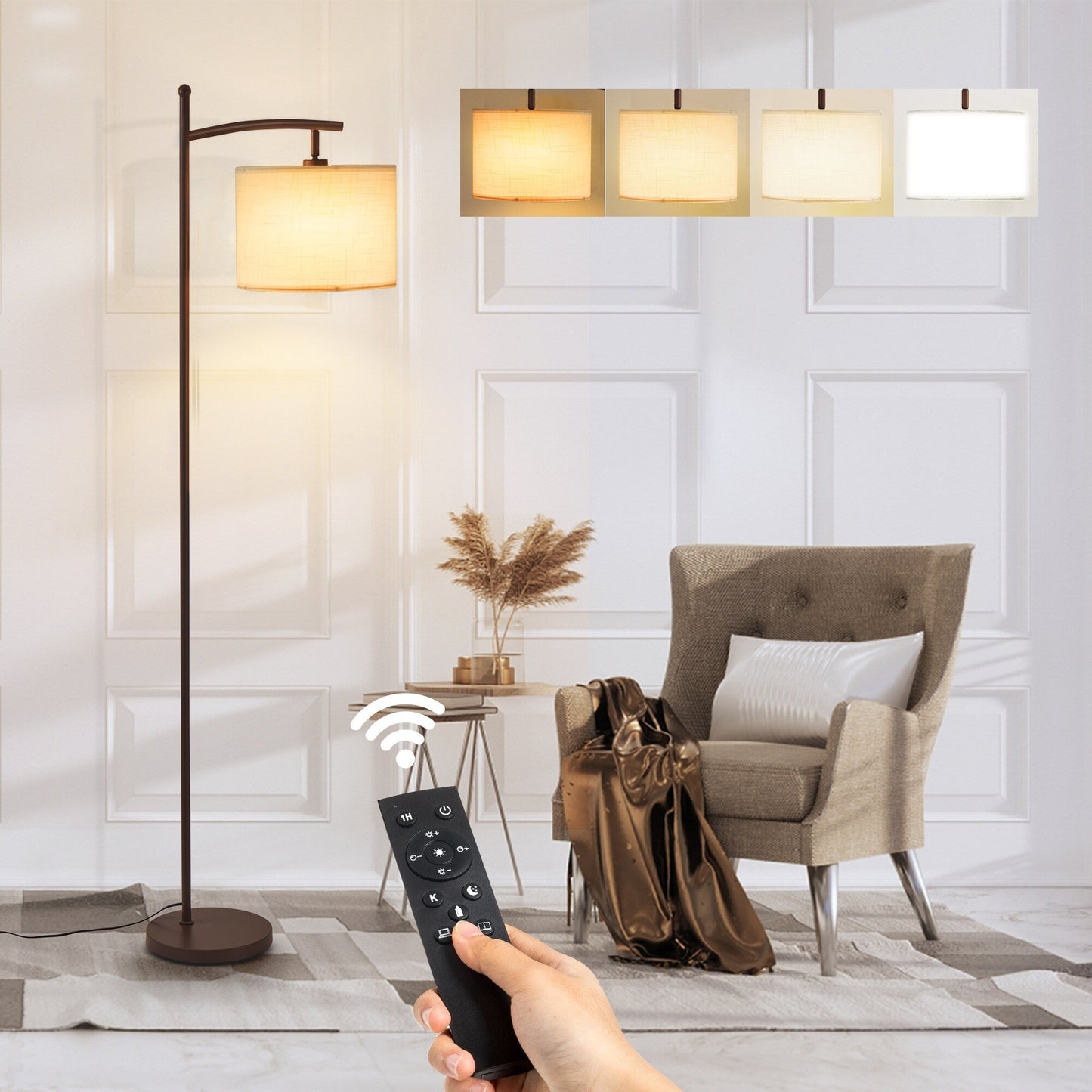 Netin 66 Arched Floor Lamp with Remote and Able to Rotate Lamp Shade